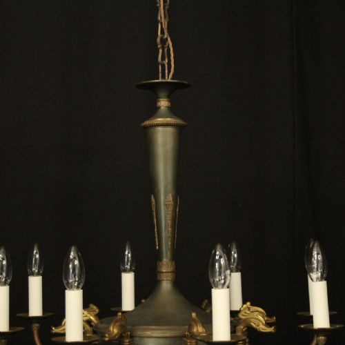 FRENCH EMPIRE GILDED BRASS 8 LIGHT CHANDELIER - ADDITIONAL PHOTO 7