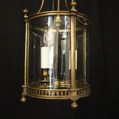 FRENCH BRONZE TRIPLE LIGHT ANTIQUE HALL LANTERN - ADDITIONAL PHOTO 1
