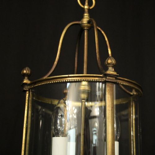 FRENCH BRONZE TRIPLE LIGHT ANTIQUE HALL LANTERN - ADDITIONAL PHOTO 5