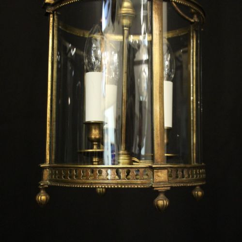 FRENCH BRONZE TRIPLE LIGHT ANTIQUE HALL LANTERN - ADDITIONAL PHOTO 8