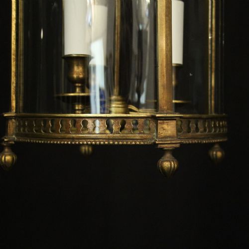 FRENCH BRONZE TRIPLE LIGHT ANTIQUE HALL LANTERN - ADDITIONAL PHOTO 9