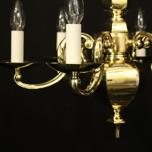 ENGLISH BRASS ART DECO 6 LIGHT CHANDELIER - ADDITIONAL PHOTO 1