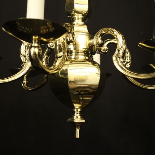ENGLISH BRASS ART DECO 6 LIGHT CHANDELIER - ADDITIONAL PHOTO 2