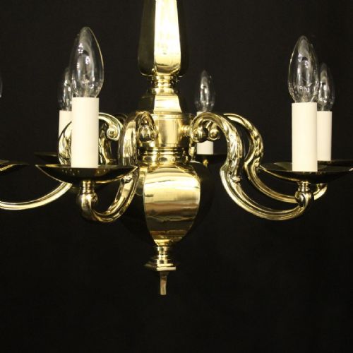 ENGLISH BRASS ART DECO 6 LIGHT CHANDELIER - ADDITIONAL PHOTO 3