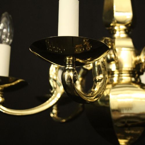 ENGLISH BRASS ART DECO 6 LIGHT CHANDELIER - ADDITIONAL PHOTO 4