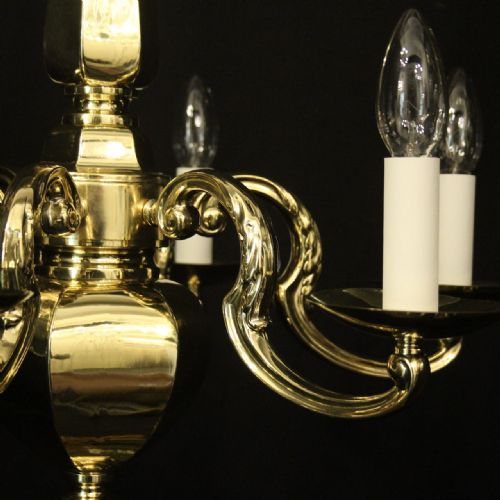 ENGLISH BRASS ART DECO 6 LIGHT CHANDELIER - ADDITIONAL PHOTO 5