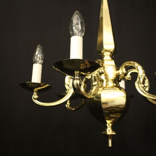 ENGLISH BRASS ART DECO 6 LIGHT CHANDELIER - ADDITIONAL PHOTO 6