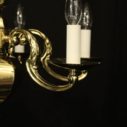 ENGLISH BRASS ART DECO 6 LIGHT CHANDELIER - ADDITIONAL PHOTO 7