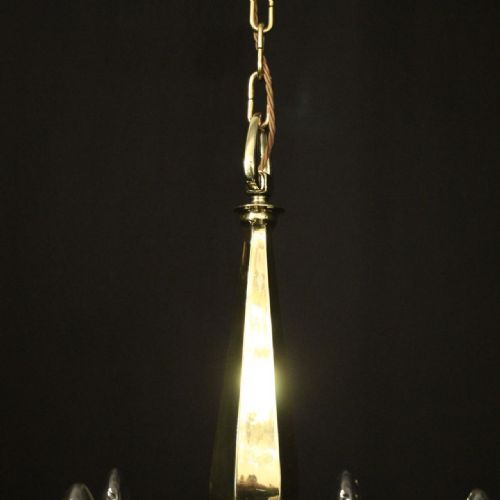 ENGLISH BRASS ART DECO 6 LIGHT CHANDELIER - ADDITIONAL PHOTO 8