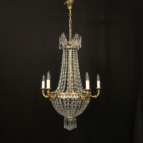 FRENCH GILDED 5 LIGHT TENT WATERFALL ANTIQUE CHANDELIER - ADDITIONAL PHOTO 1