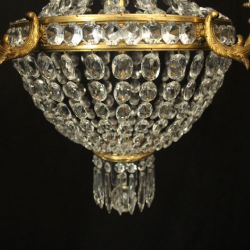 FRENCH GILDED 5 LIGHT TENT WATERFALL ANTIQUE CHANDELIER - ADDITIONAL PHOTO 2