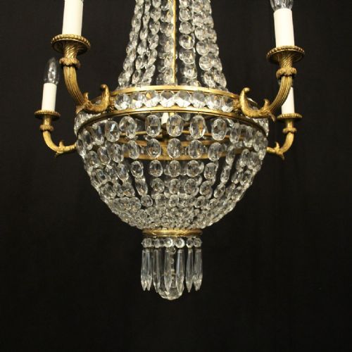 FRENCH GILDED 5 LIGHT TENT WATERFALL ANTIQUE CHANDELIER - ADDITIONAL PHOTO 3