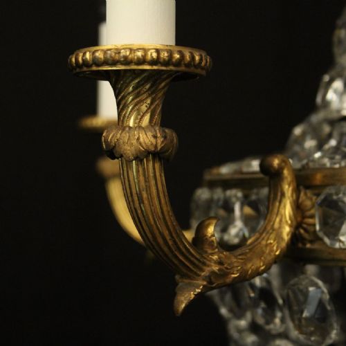 FRENCH GILDED 5 LIGHT TENT WATERFALL ANTIQUE CHANDELIER - ADDITIONAL PHOTO 4