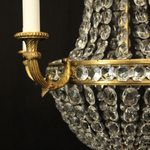 FRENCH GILDED 5 LIGHT TENT WATERFALL ANTIQUE CHANDELIER - ADDITIONAL PHOTO 5
