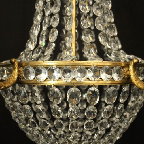 FRENCH GILDED 5 LIGHT TENT WATERFALL ANTIQUE CHANDELIER - ADDITIONAL PHOTO 6