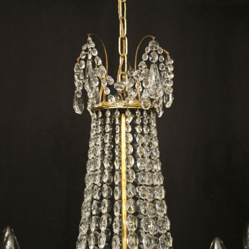 FRENCH GILDED 5 LIGHT TENT WATERFALL ANTIQUE CHANDELIER - ADDITIONAL PHOTO 7