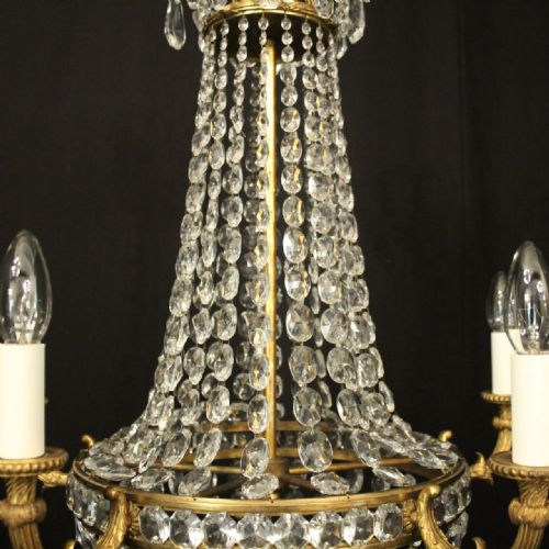 FRENCH GILDED 5 LIGHT TENT WATERFALL ANTIQUE CHANDELIER - ADDITIONAL PHOTO 8