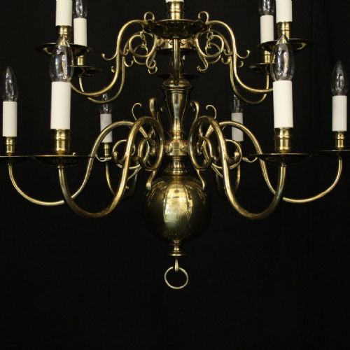 ENGLISH BRASS 12 LIGHT TIERED ANTIQUE CHANDELIER - ADDITIONAL PHOTO 1