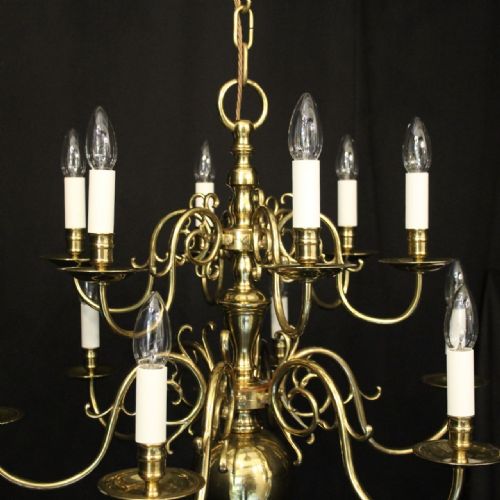 ENGLISH BRASS 12 LIGHT TIERED ANTIQUE CHANDELIER - ADDITIONAL PHOTO 2