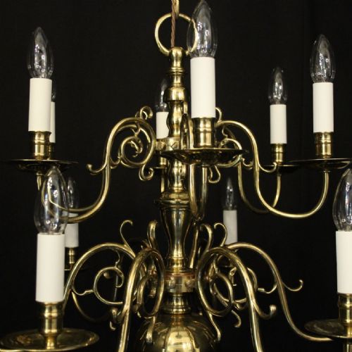 ENGLISH BRASS 12 LIGHT TIERED ANTIQUE CHANDELIER - ADDITIONAL PHOTO 3