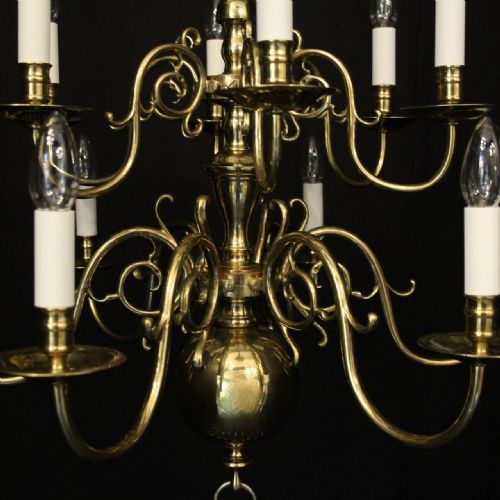 ENGLISH BRASS 12 LIGHT TIERED ANTIQUE CHANDELIER - ADDITIONAL PHOTO 4