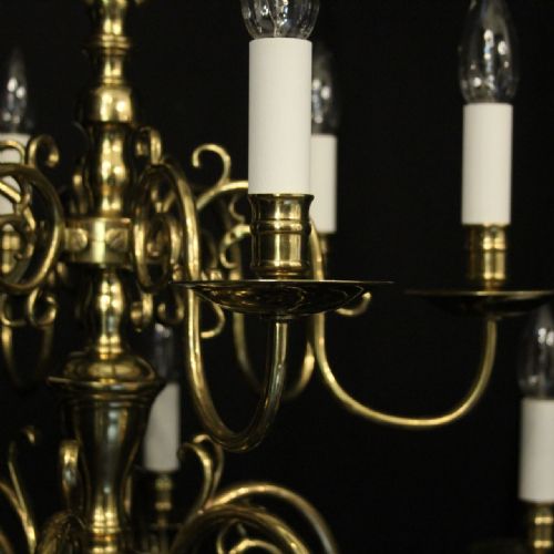 ENGLISH BRASS 12 LIGHT TIERED ANTIQUE CHANDELIER - ADDITIONAL PHOTO 6
