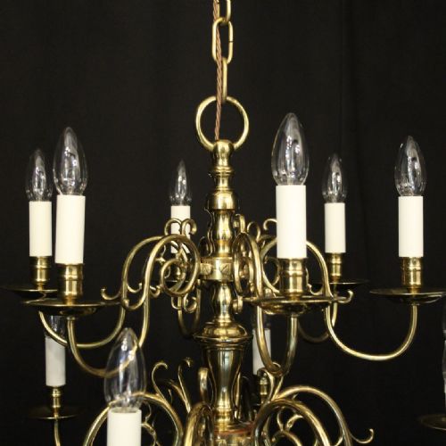 ENGLISH BRASS 12 LIGHT TIERED ANTIQUE CHANDELIER - ADDITIONAL PHOTO 7