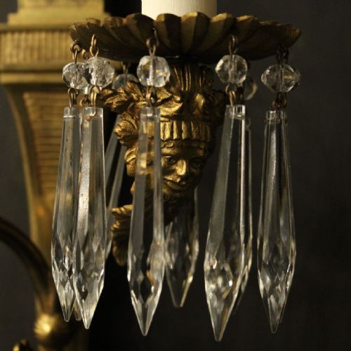 FRENCH PAIR GILDED CRYSTAL TWIN ARM ANTIQUE WALL LIGHTS - ADDITIONAL PHOTO 5
