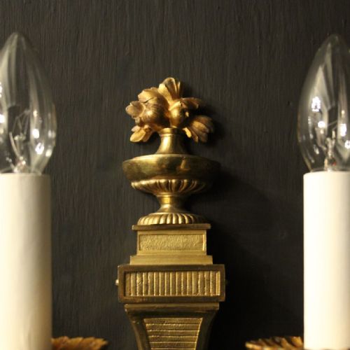 FRENCH PAIR GILDED CRYSTAL TWIN ARM ANTIQUE WALL LIGHTS - ADDITIONAL PHOTO 6