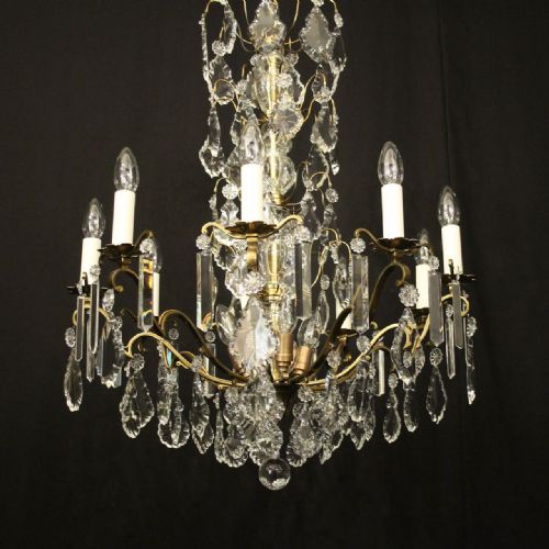 FRENCH GILDED BRASS CRYSTAL 12 LIGHT ANTIQUE CHANDELIER - ADDITIONAL PHOTO 1