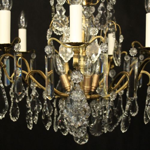 FRENCH GILDED BRASS CRYSTAL 12 LIGHT ANTIQUE CHANDELIER - ADDITIONAL PHOTO 2