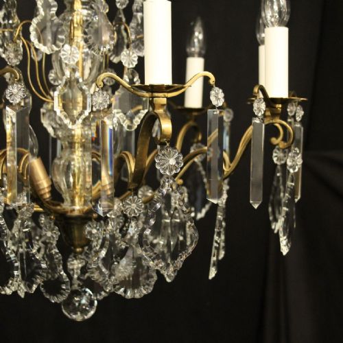FRENCH GILDED BRASS CRYSTAL 12 LIGHT ANTIQUE CHANDELIER - ADDITIONAL PHOTO 4