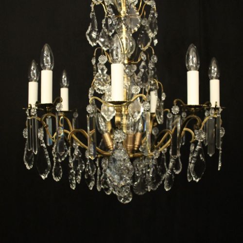 FRENCH GILDED BRASS CRYSTAL 12 LIGHT ANTIQUE CHANDELIER - ADDITIONAL PHOTO 5