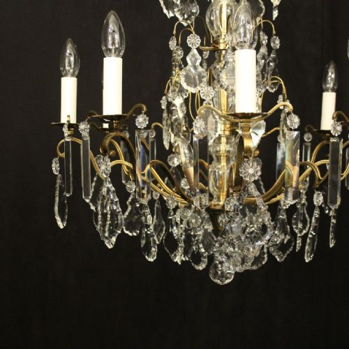 FRENCH GILDED BRASS CRYSTAL 12 LIGHT ANTIQUE CHANDELIER - ADDITIONAL PHOTO 6