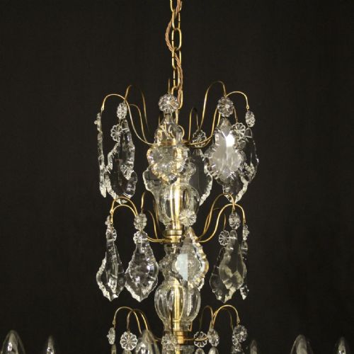 FRENCH GILDED BRASS CRYSTAL 12 LIGHT ANTIQUE CHANDELIER - ADDITIONAL PHOTO 7