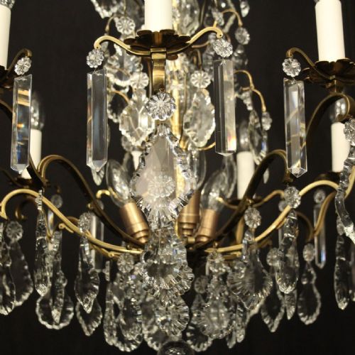 FRENCH GILDED BRASS CRYSTAL 12 LIGHT ANTIQUE CHANDELIER - ADDITIONAL PHOTO 8