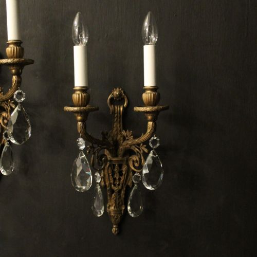 FRENCH PAIR OF GILDED BRONZE ANTIQUE WALL LIGHTS - ADDITIONAL PHOTO 1