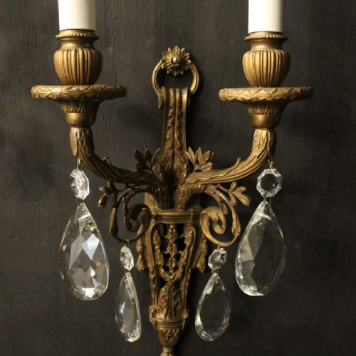 FRENCH PAIR OF GILDED BRONZE ANTIQUE WALL LIGHTS - ADDITIONAL PHOTO 2