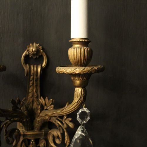 FRENCH PAIR OF GILDED BRONZE ANTIQUE WALL LIGHTS - ADDITIONAL PHOTO 4