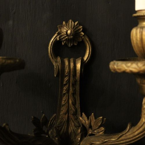 FRENCH PAIR OF GILDED BRONZE ANTIQUE WALL LIGHTS - ADDITIONAL PHOTO 8