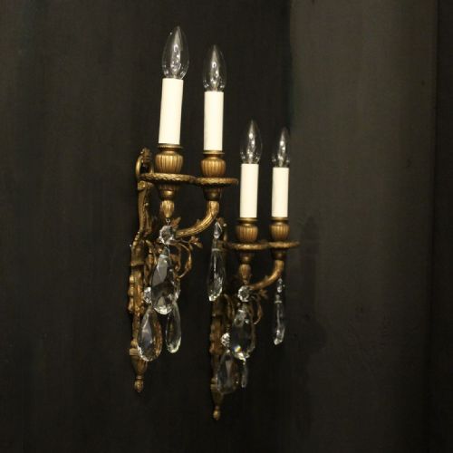 FRENCH PAIR OF GILDED BRONZE ANTIQUE WALL LIGHTS - ADDITIONAL PHOTO 9