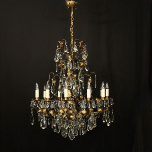 ITALIAN GILDED FLORENTINE 15 LIGHT ANTIQUE CHANDELIER - ADDITIONAL PHOTO 1