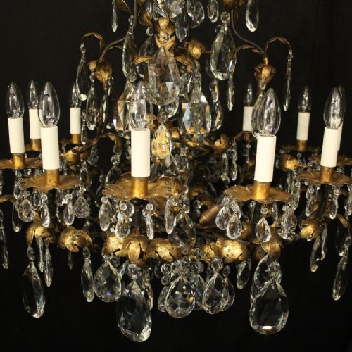 ITALIAN GILDED FLORENTINE 15 LIGHT ANTIQUE CHANDELIER - ADDITIONAL PHOTO 5