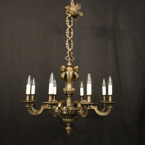 FRENCH BRONZE 8 LIGHT ANTIQUE CHANDELIER - ADDITIONAL PHOTO 1