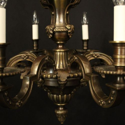FRENCH BRONZE 8 LIGHT ANTIQUE CHANDELIER - ADDITIONAL PHOTO 2