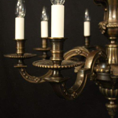 FRENCH BRONZE 8 LIGHT ANTIQUE CHANDELIER - ADDITIONAL PHOTO 4