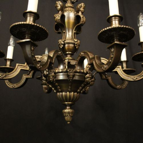 FRENCH BRONZE 8 LIGHT ANTIQUE CHANDELIER - ADDITIONAL PHOTO 5