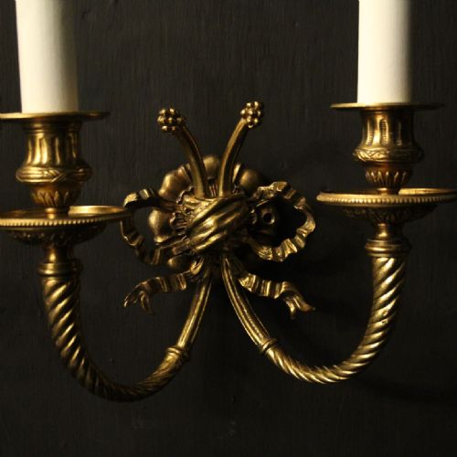 FRENCH PAIR OF GILDED BRASS ANTIQUE WALL LIGHTS - ADDITIONAL PHOTO 1