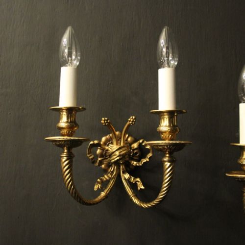 FRENCH PAIR OF GILDED BRASS ANTIQUE WALL LIGHTS - ADDITIONAL PHOTO 2