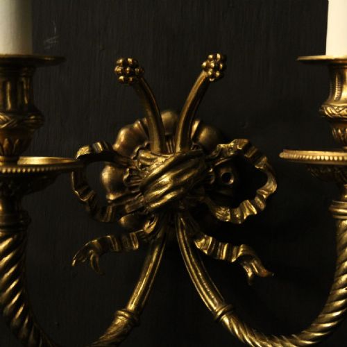 FRENCH PAIR OF GILDED BRASS ANTIQUE WALL LIGHTS - ADDITIONAL PHOTO 3